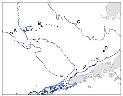 Map showing locations of sled and trawl tows