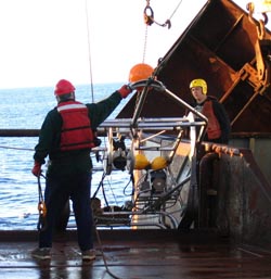 Photo of seafloor sled being launched