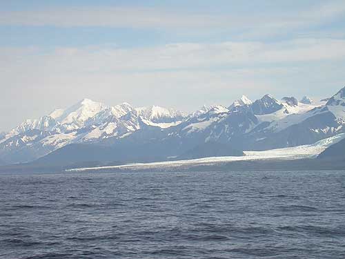 mountains, glacier, sea